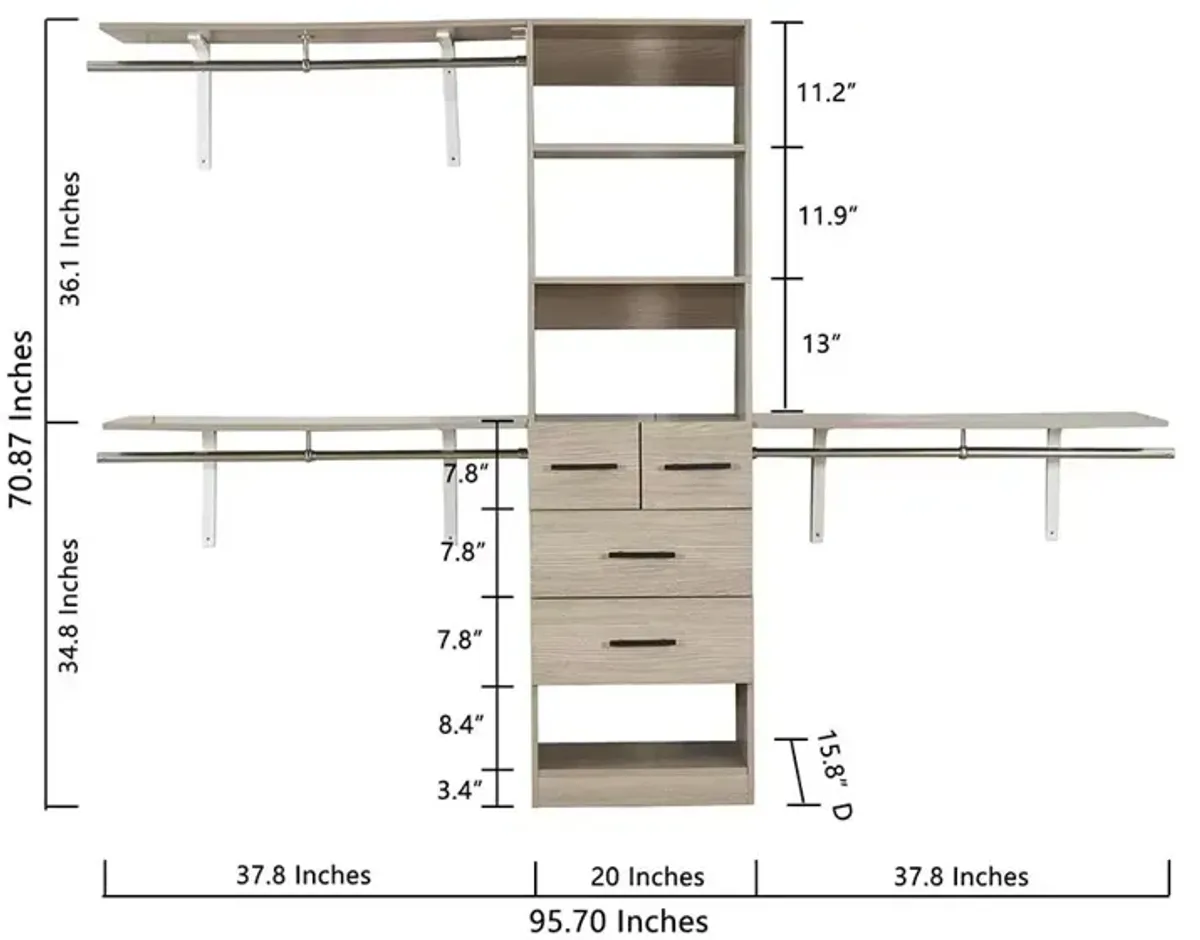 Closet Organizer System, Closet Organizers with Clothing Racks for Hanging Clothes, Closet System with Drawers ,Walk in Closet Organizers and Storage with Shelves, Walk in Closet System