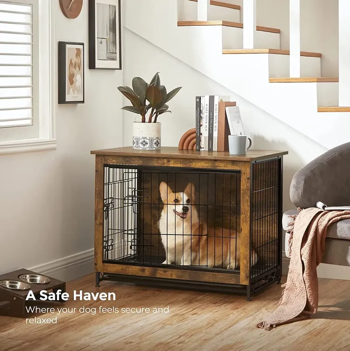 Wooden Dog Crate - Indoor Pet Crate End Table with Removable Tray