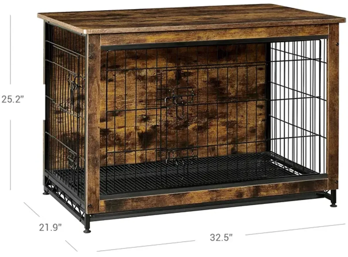 Wooden Dog Crate - Indoor Pet Crate End Table with Removable Tray