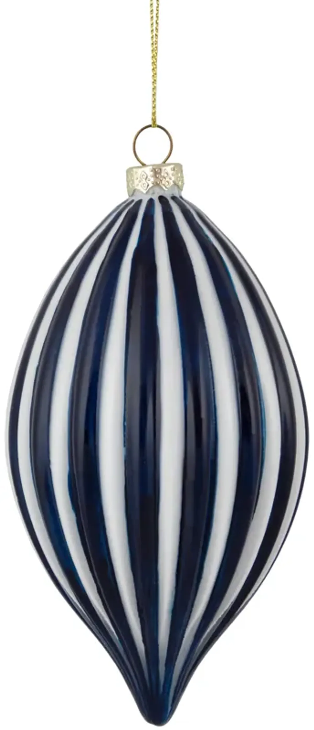 5.75" Blue and White Striped Finial Glass Christmas Ornament