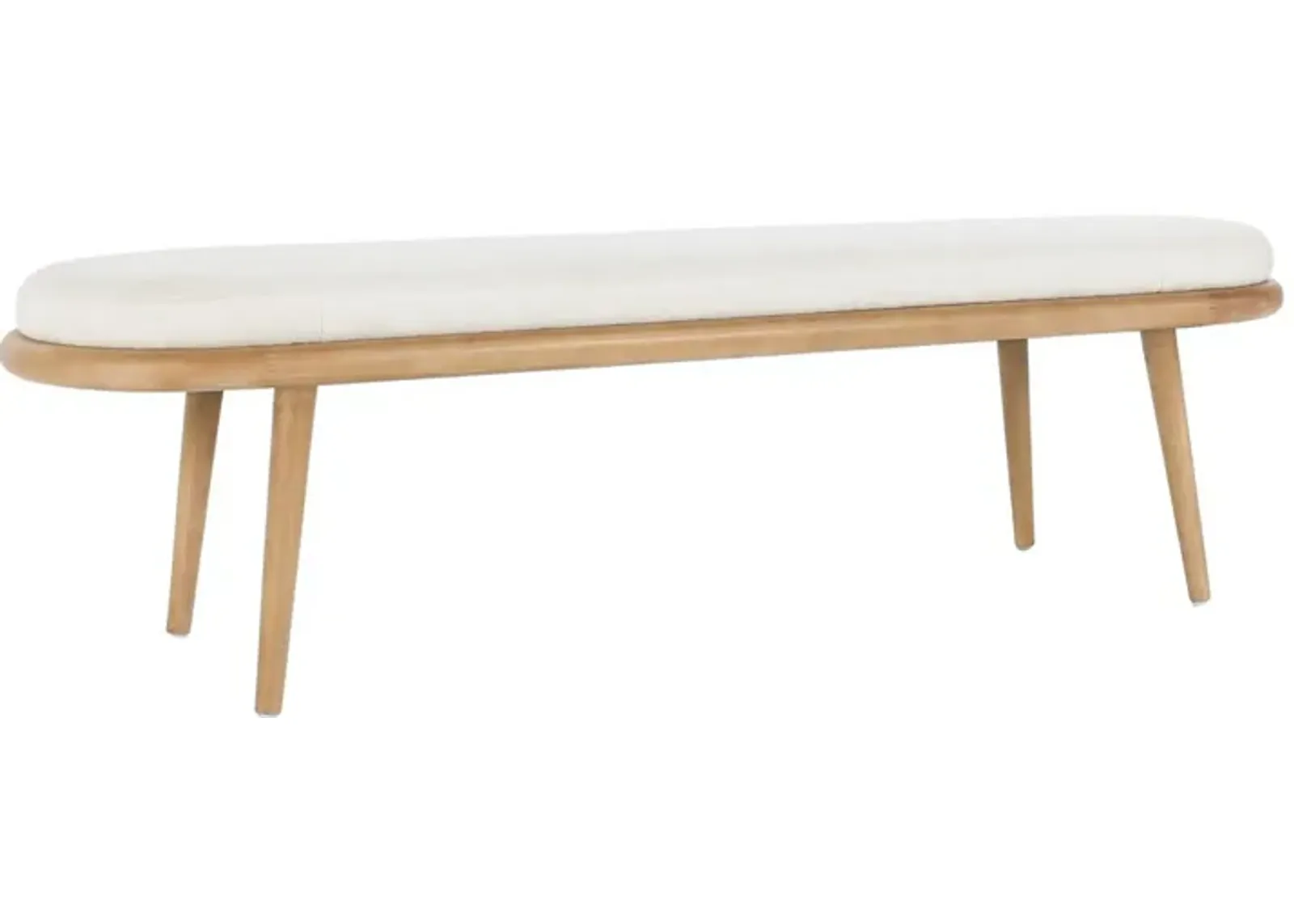 Eli 60 Inch Modern Rounded Bench, Polyester, Splayed Legs, Brown, White-Benzara