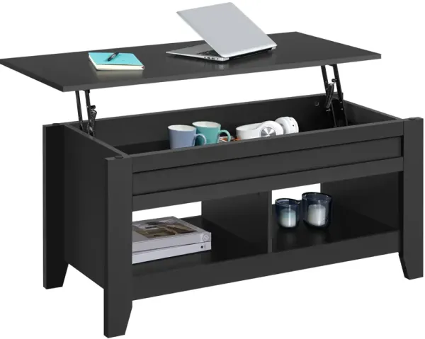 Yaheetech Black Wood Coffee Table Lift Up Coffee Table w/Hidden Storage & 2 Open Shelves for Living Room Reception Room Office,