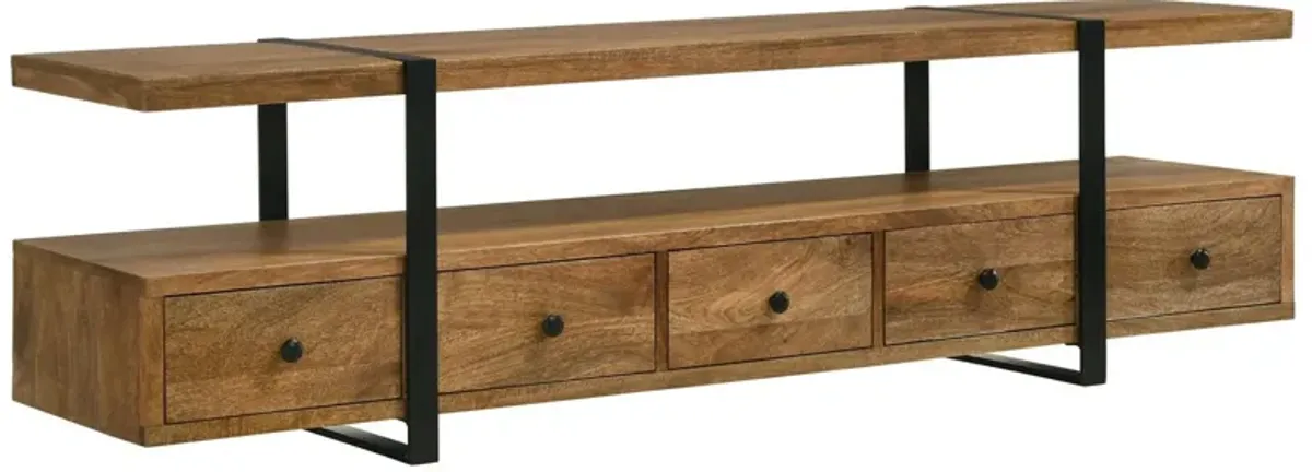 70 Inch TV Media Entertainment Console with 4 Drawers, Mango Wood, Brown - Benzara