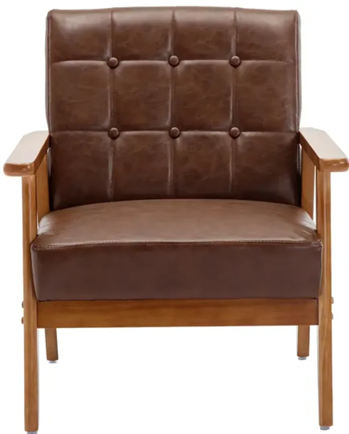 Leisure Chair With Solid Wood Armrest And Feet, Mid-Century Modern Accent Chair