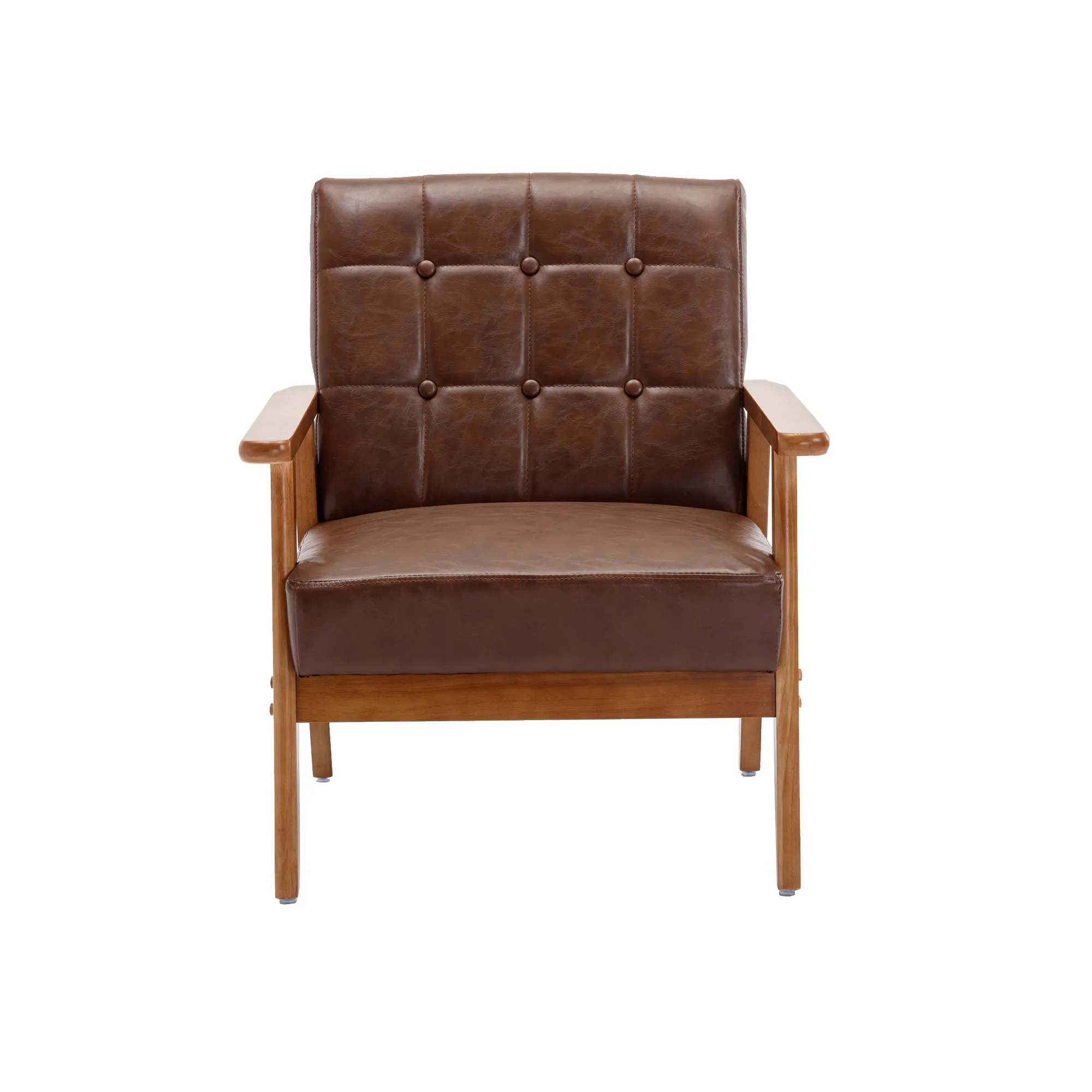 Leisure Chair With Solid Wood Armrest And Feet, Mid-Century Modern Accent Chair