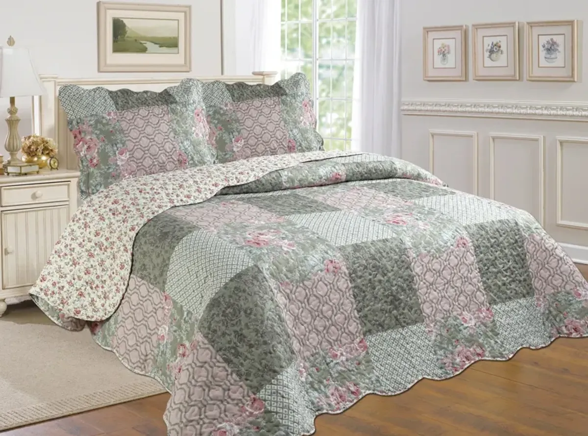 3-Piece Pink Cotton Blend Reversible Quilt Set