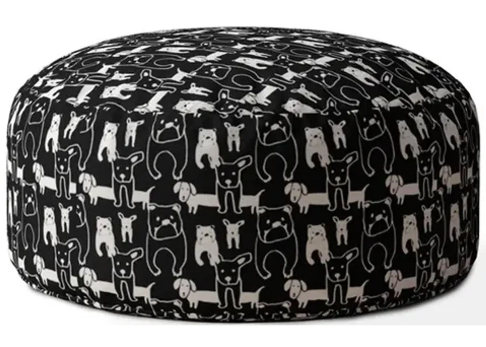 Homezia 24" Black And White Cotton Round Animal Print Pouf Ottoman