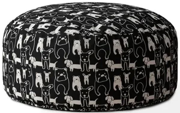 Hivvago 24" Black And White Cotton Round Animal Print Pouf Ottoman