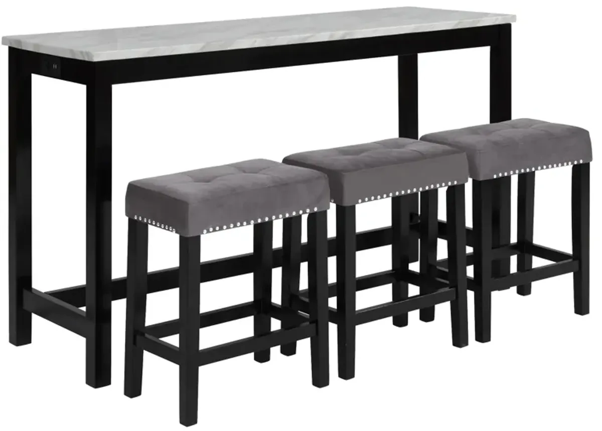 Kate 60 Inch 4 Piece Bar Table Set with Upholstered Stools, Gray-Benzara