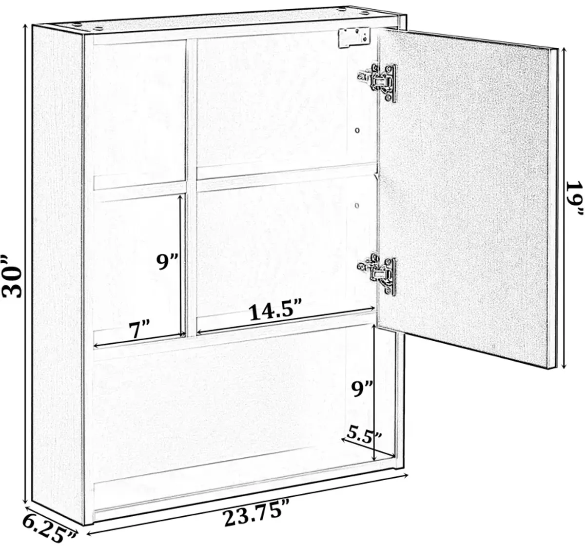 Wall Mount Bathroom Mirrored Storage Cabinet with Open Shelf | 2 Adjustable Shelves Medicine Organizer Storage Furniture for Bathrooms, Kitchens, and Laundry Room (White)