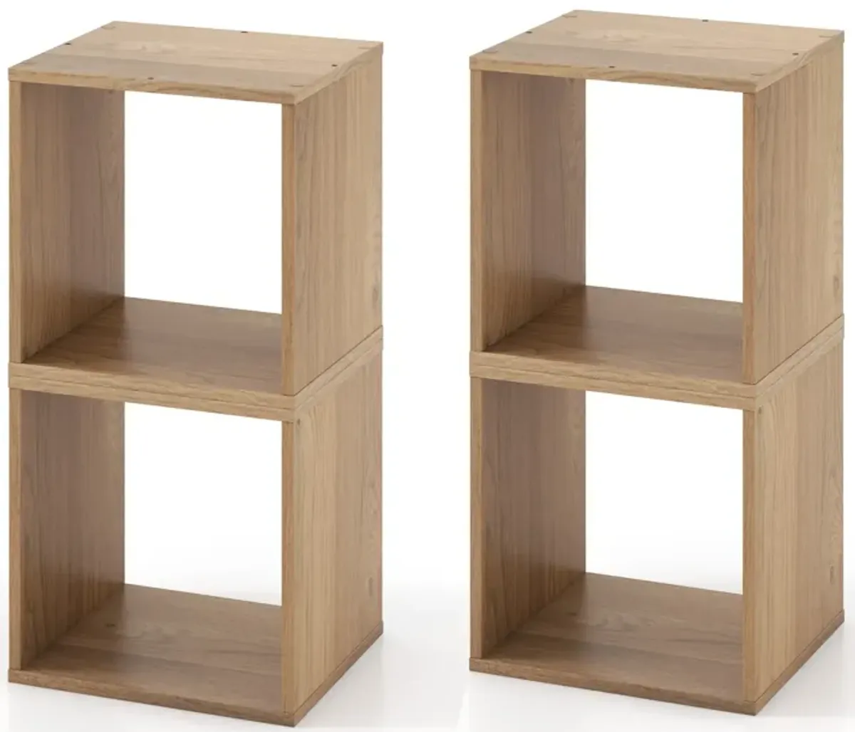 2 Cubes Stackable Bookcase for Living Room and Study-Natural