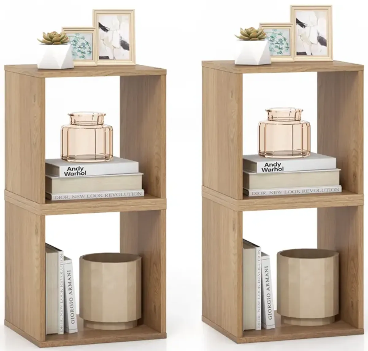 2 Cubes Stackable Bookcase for Living Room and Study-Natural