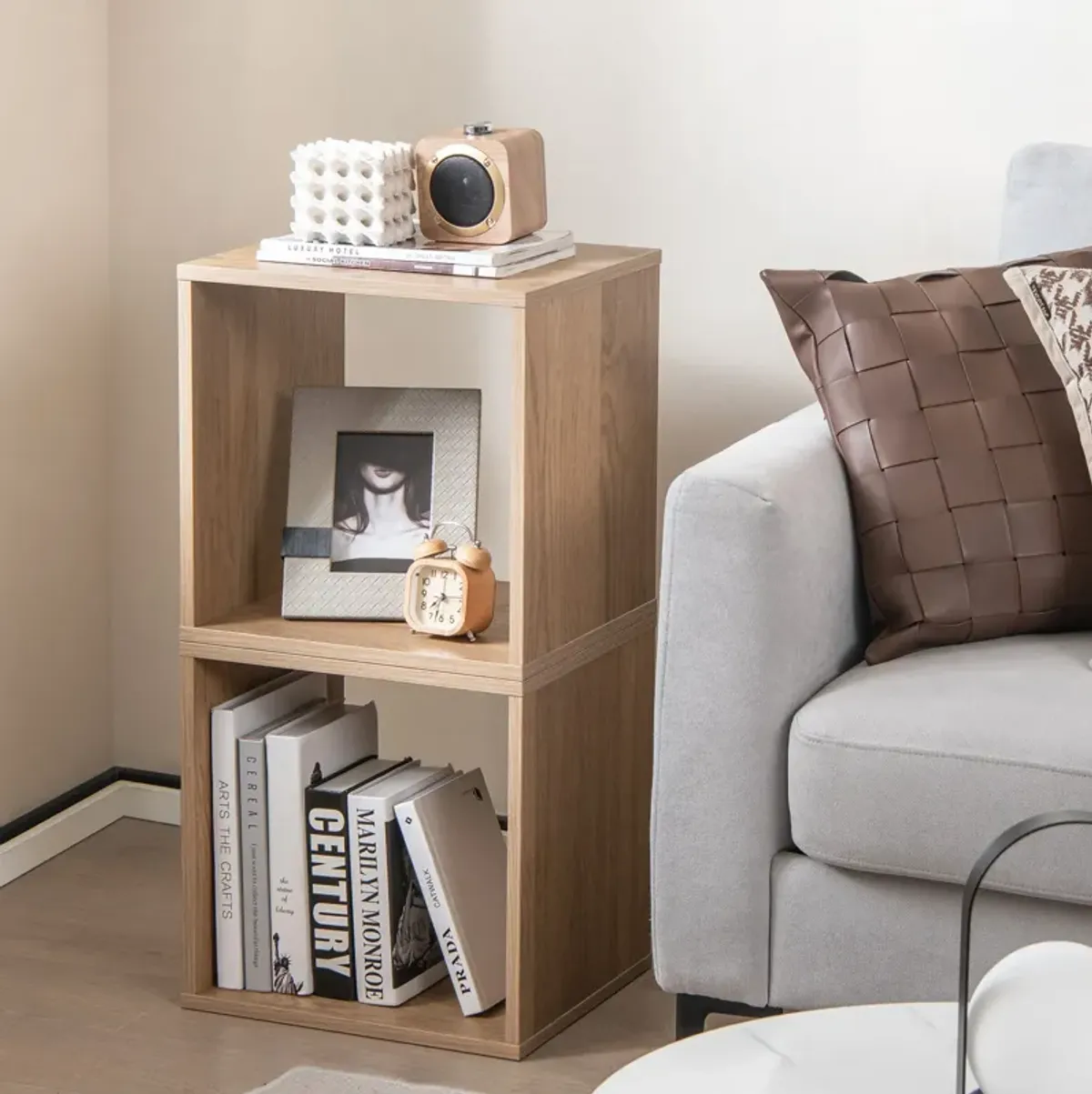 2 Cubes Stackable Bookcase for Living Room and Study-Natural