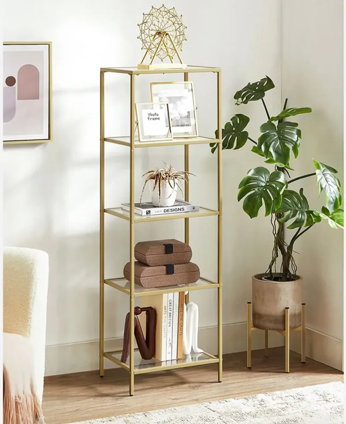 Space-Saving 5-Tier Bookshelf for Bedroom Organization