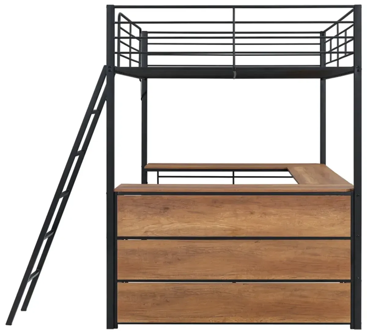 Merax Metal Loft Bed with L-shaped Desk