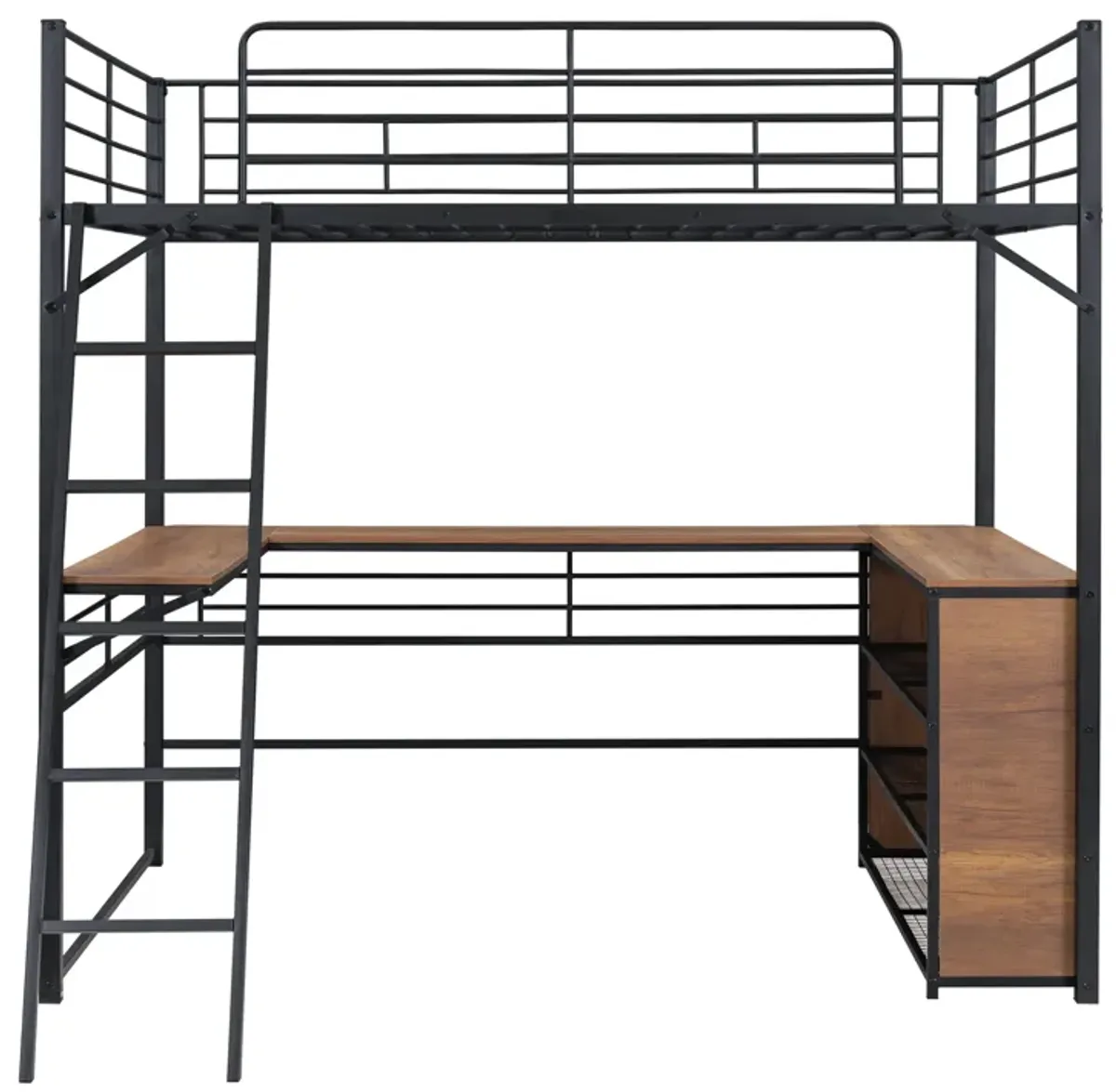 Merax Metal Loft Bed with L-shaped Desk