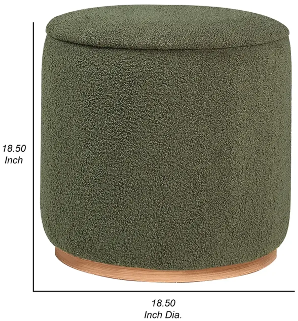 Zia 19 Inch Ottoman, Green Faux Sheepskin Upholstery, Round Platform Base - Benzara