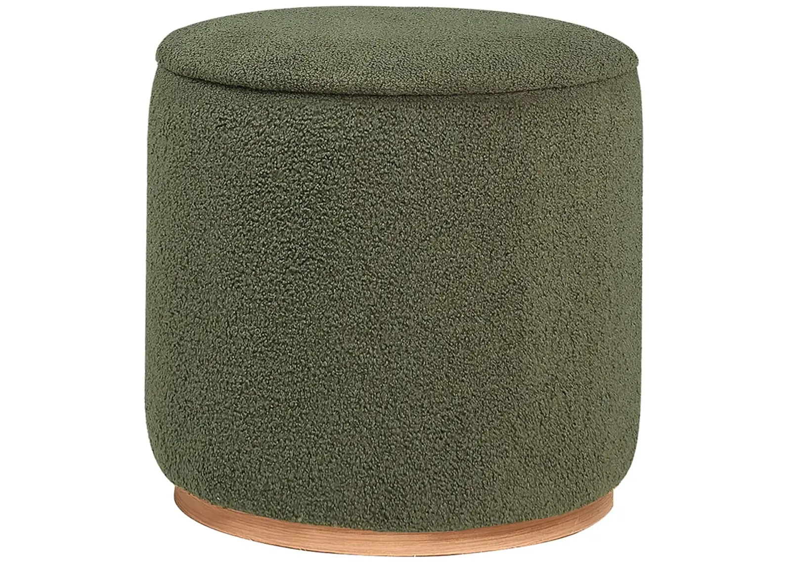 Zia 19 Inch Ottoman, Green Faux Sheepskin Upholstery, Round Platform Base - Benzara