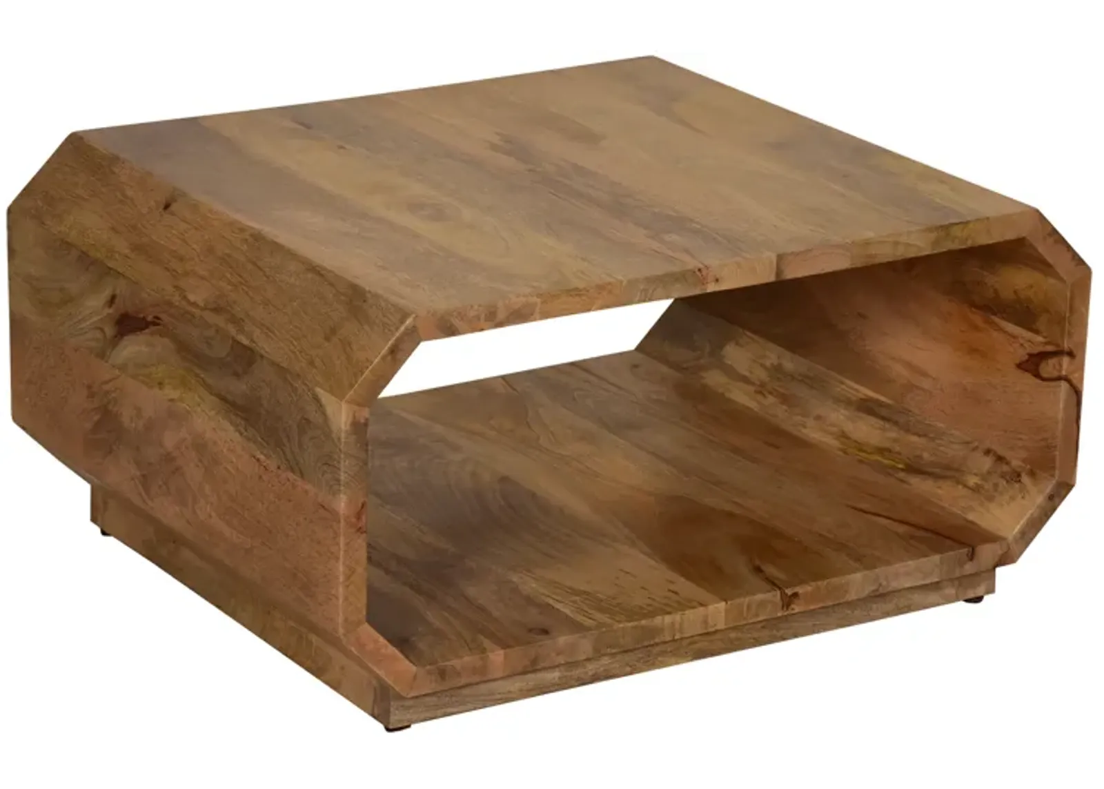 30 Inch Coffee Table, Handcrafted Hollow Cube Shape, Natural Brown Mango Wood