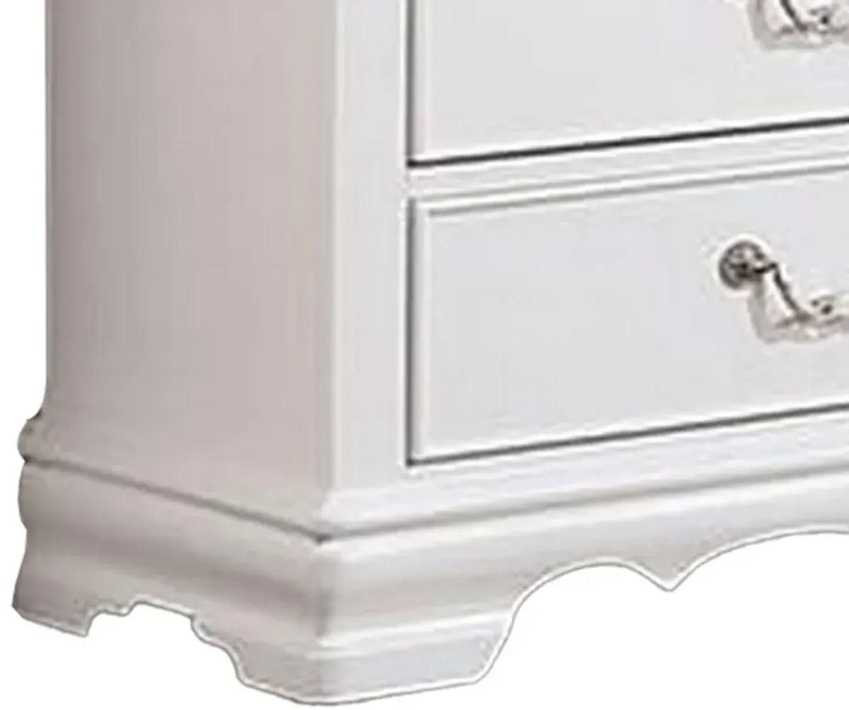 Benjara Aleci 54 Inch Wide Dresser Chest, 6 Drawers, Carved Detail, Wood, White and Nickel