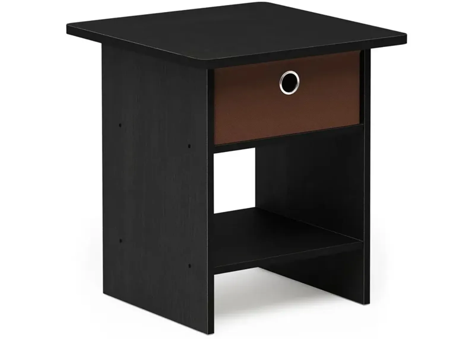 End Table/ Night Stand Storage Shelf with Bin Drawer, Americano/Medium Brown