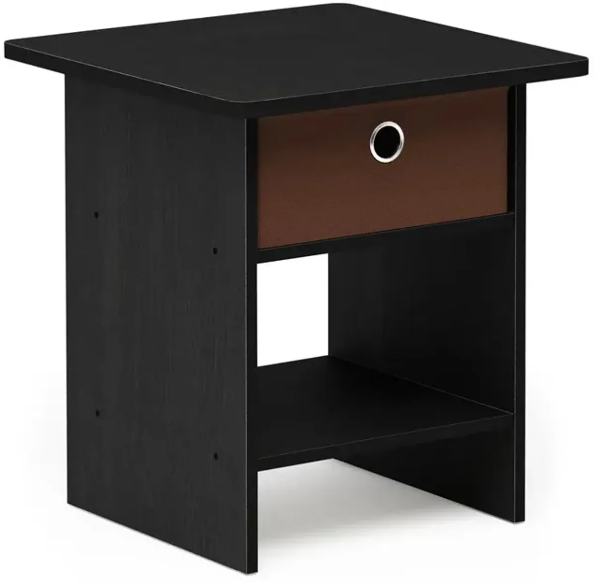 End Table/ Night Stand Storage Shelf with Bin Drawer, Americano/Medium Brown