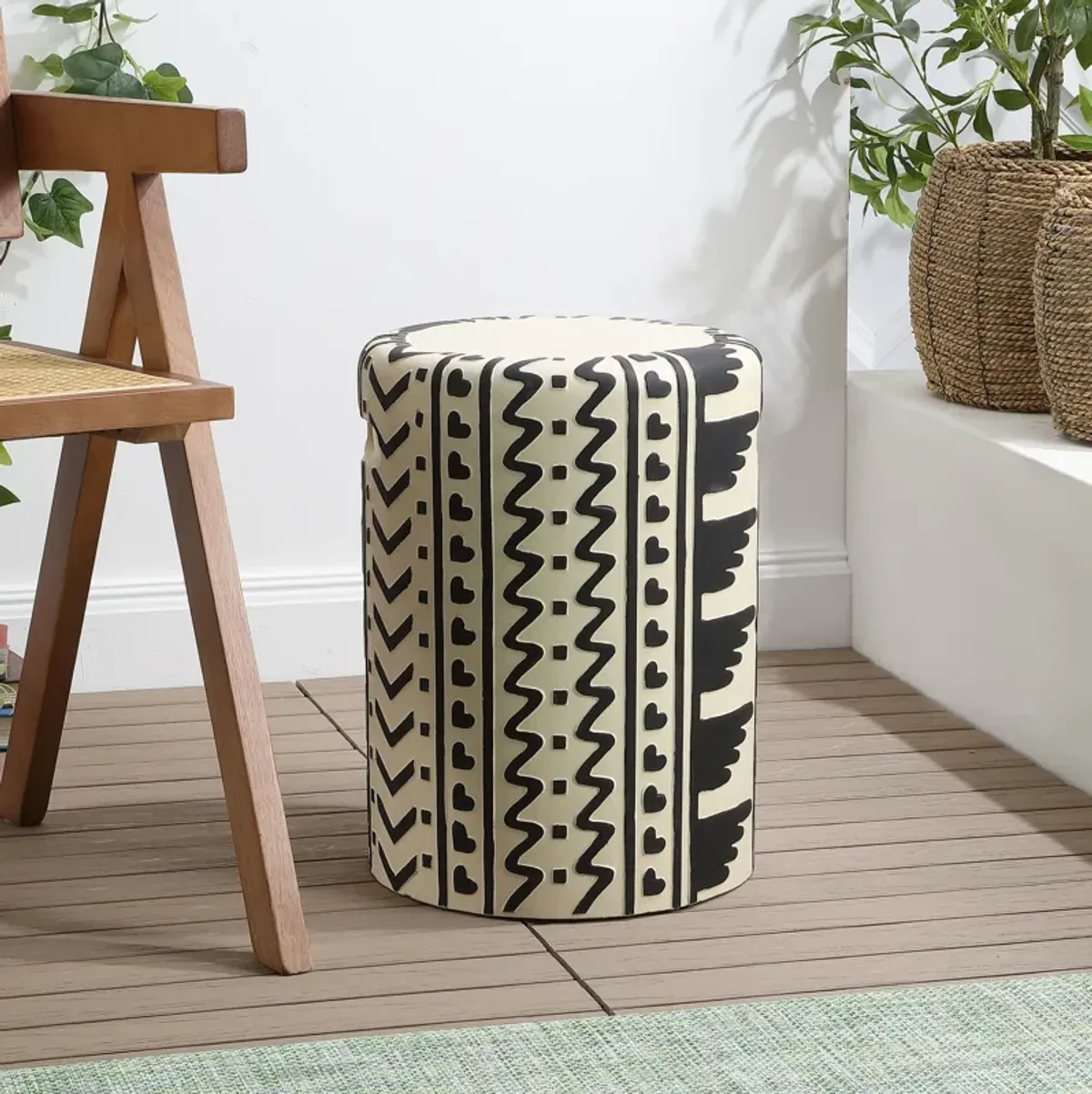 Yoli MidCentury Modern Geometric Drum Garden Stool