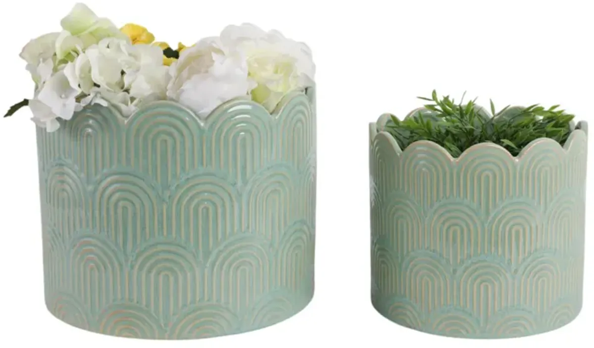 Sage Green Arch Stone Planters set