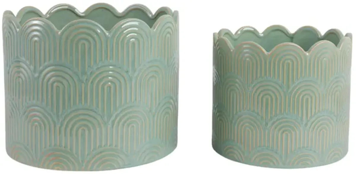 Sage Green Arch Stone Planters set