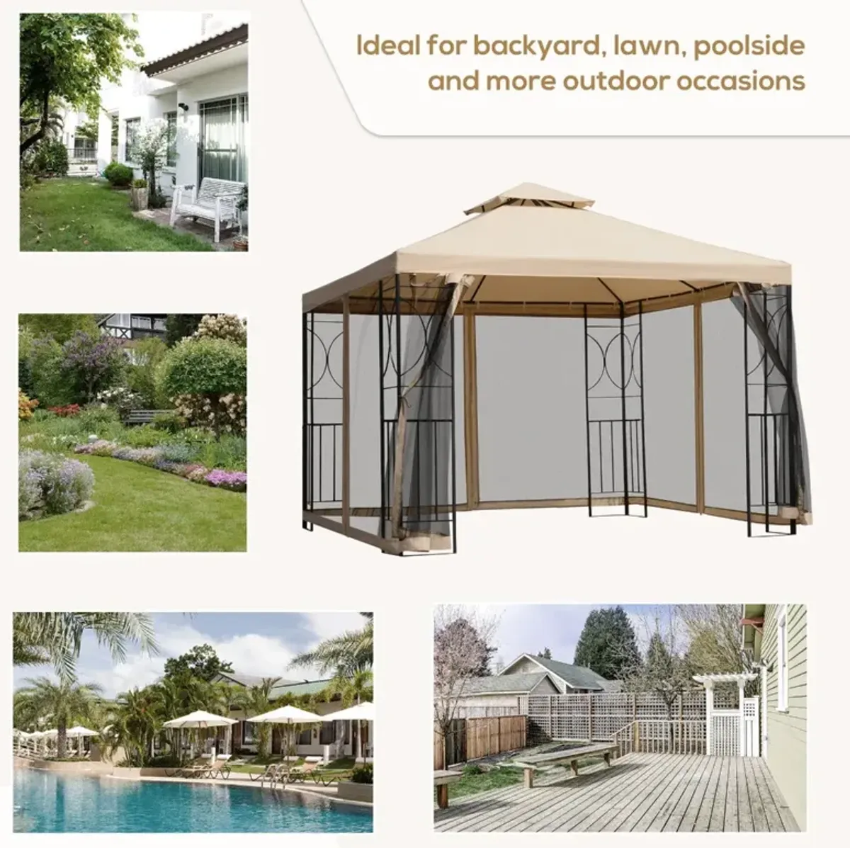 Multifunctional Gazebo: 10'x10' Patio Canopy with Netting & Storage Shelves