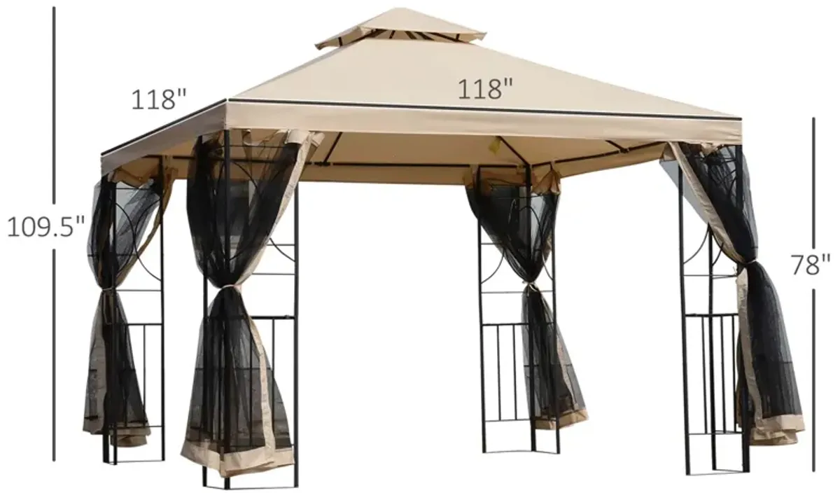 Multifunctional Gazebo: 10'x10' Patio Canopy with Netting & Storage Shelves