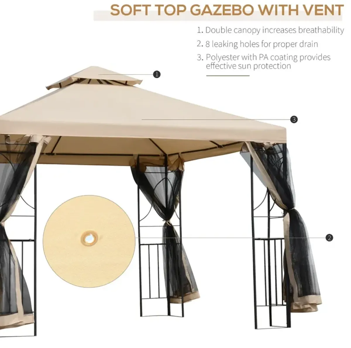 Multifunctional Gazebo: 10'x10' Patio Canopy with Netting & Storage Shelves