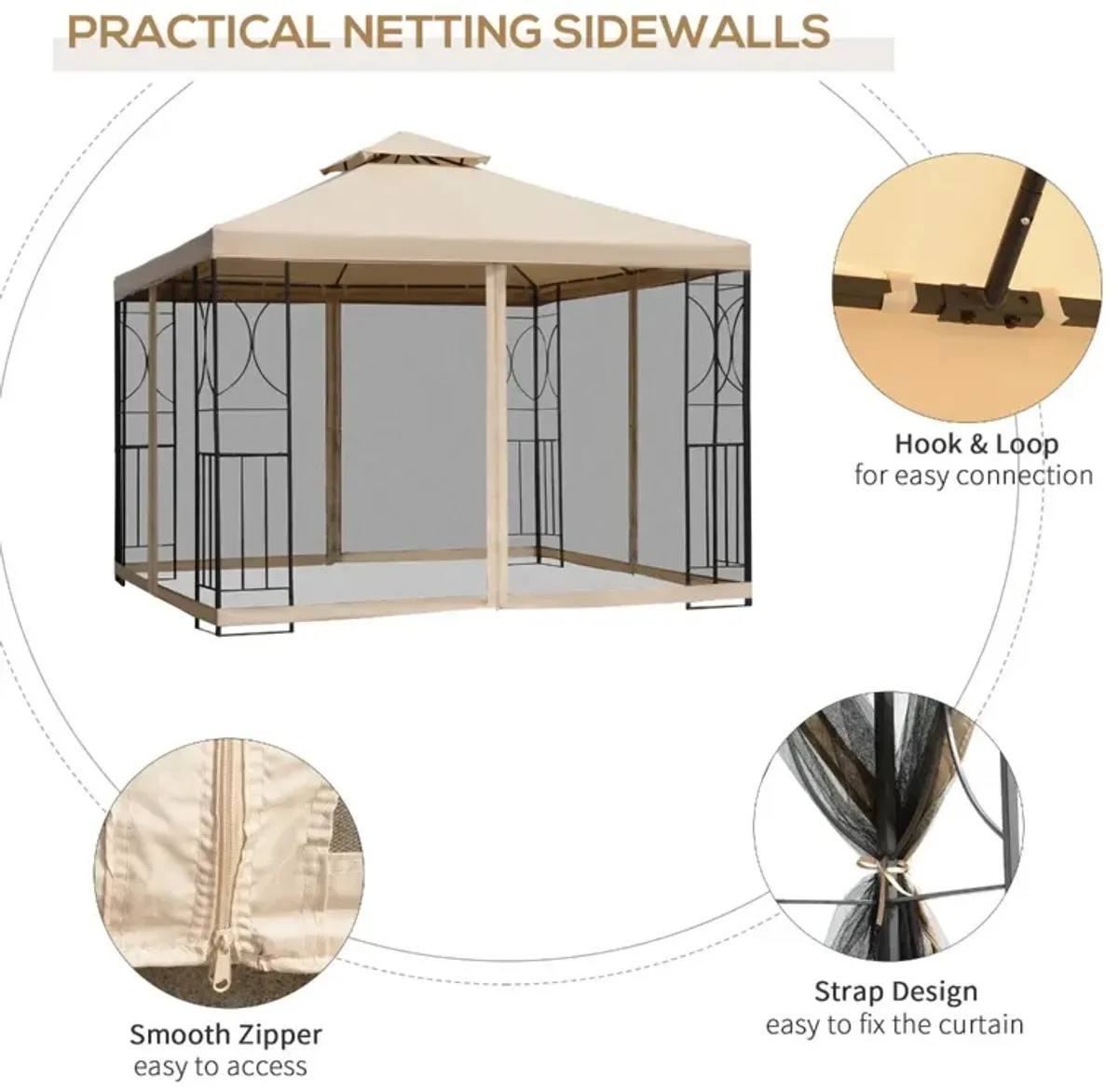 Multifunctional Gazebo: 10'x10' Patio Canopy with Netting & Storage Shelves