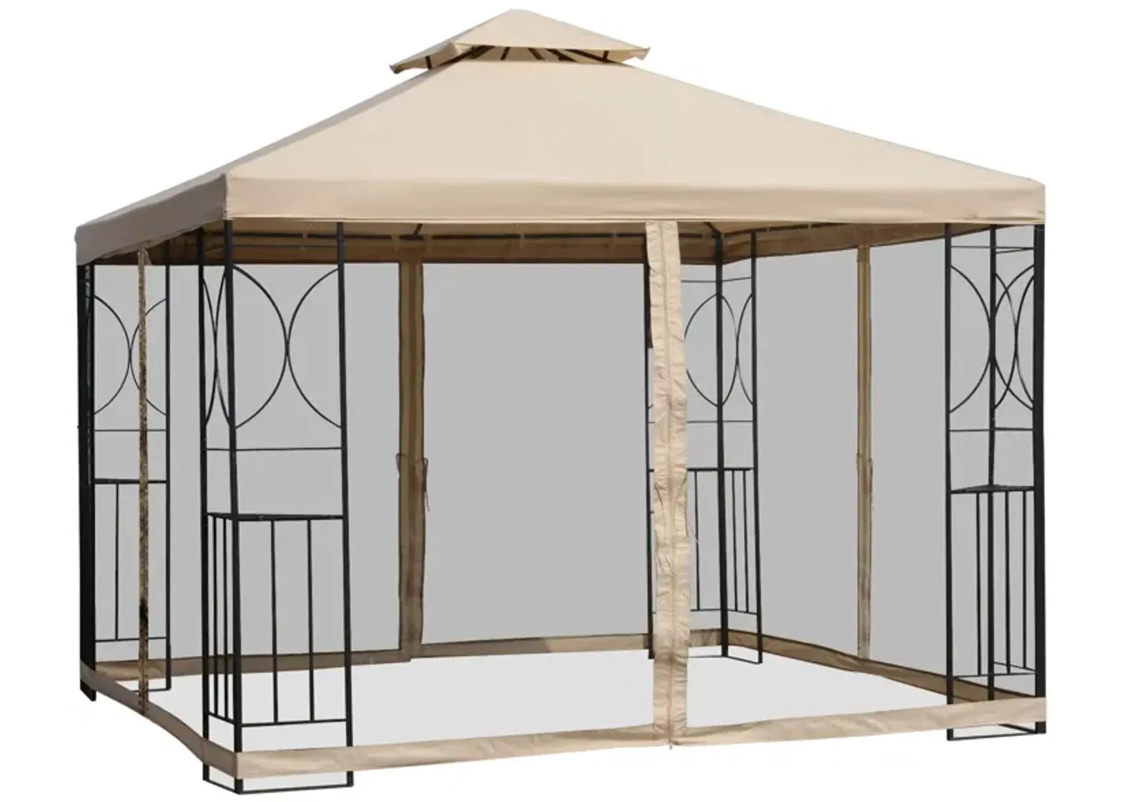 Multifunctional Gazebo: 10'x10' Patio Canopy with Netting & Storage Shelves