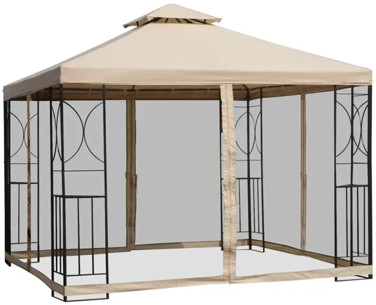 Multifunctional Gazebo: 10'x10' Patio Canopy with Netting & Storage Shelves