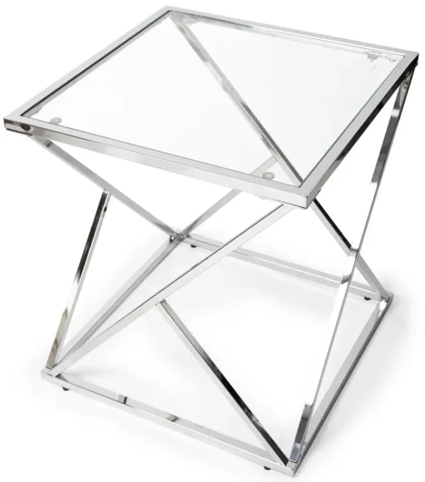 Danya B. Square End Table with Clear Glass Top and Polished Chrome Base