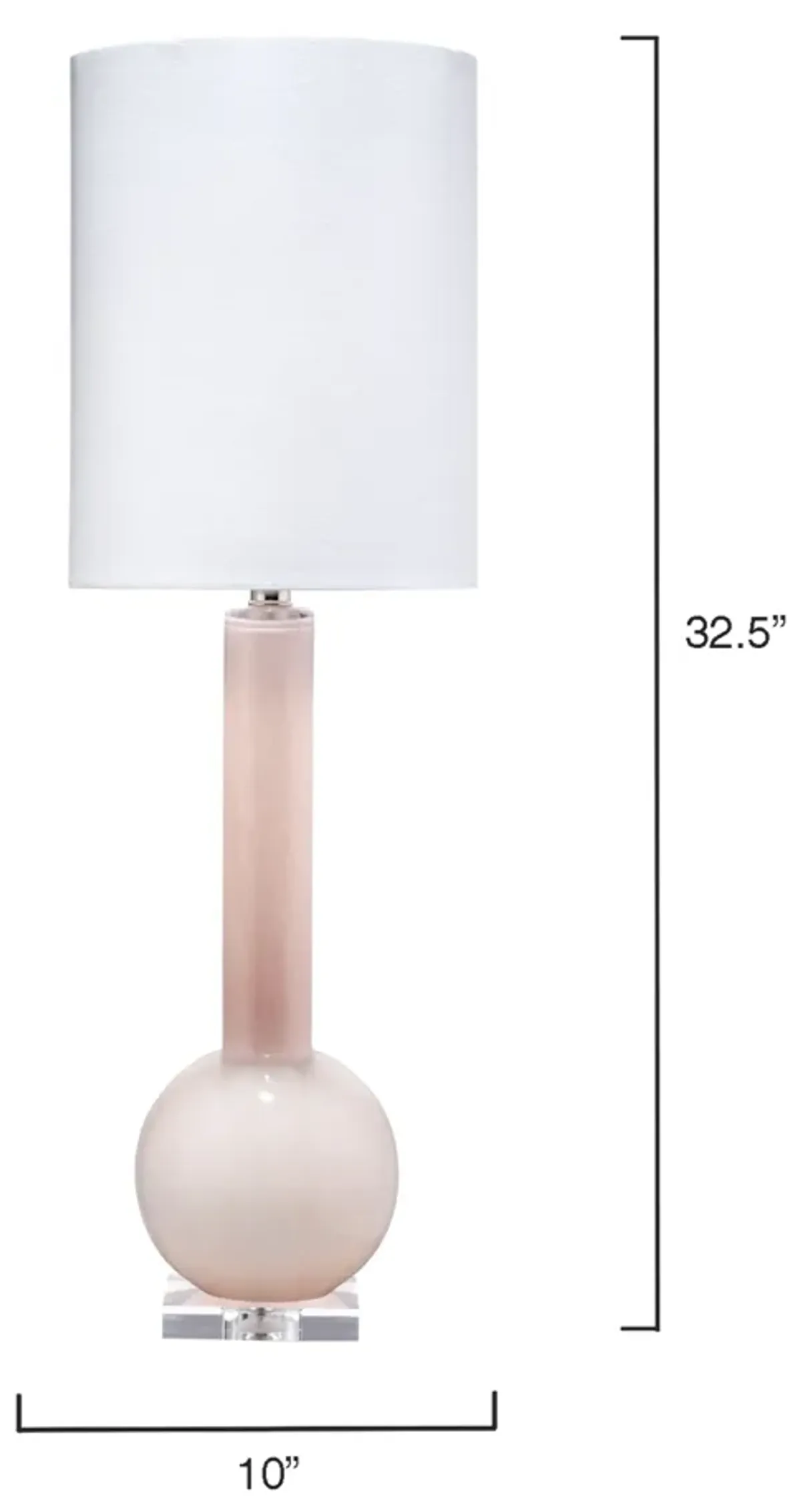 Studio Table Lamp, Leaf Green Glass With Tall Thin Drum Shade, Pink