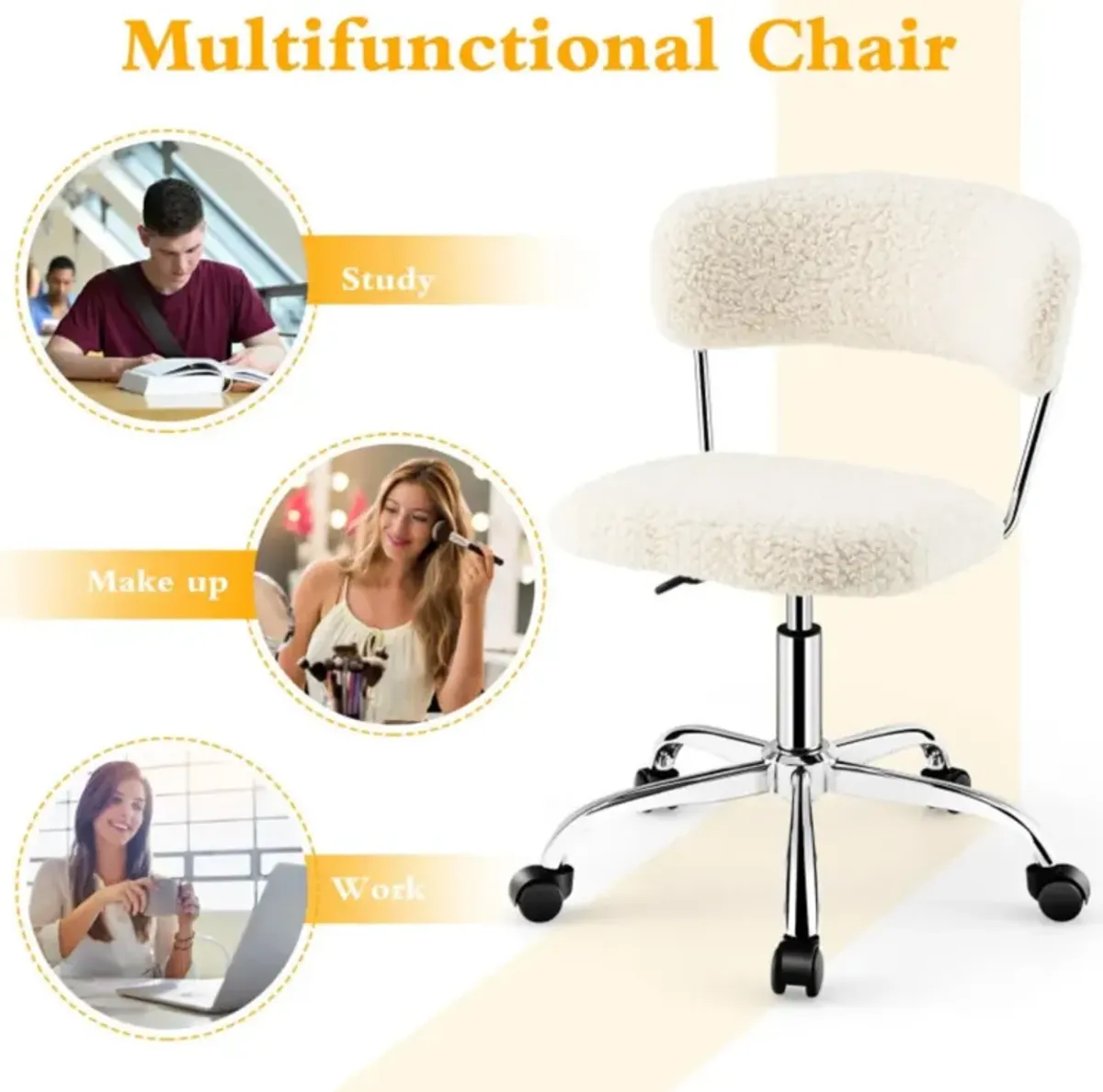 Hivvago Computer Desk Chair Adjustable Sherpa Office Chair Swivel Vanity Chair