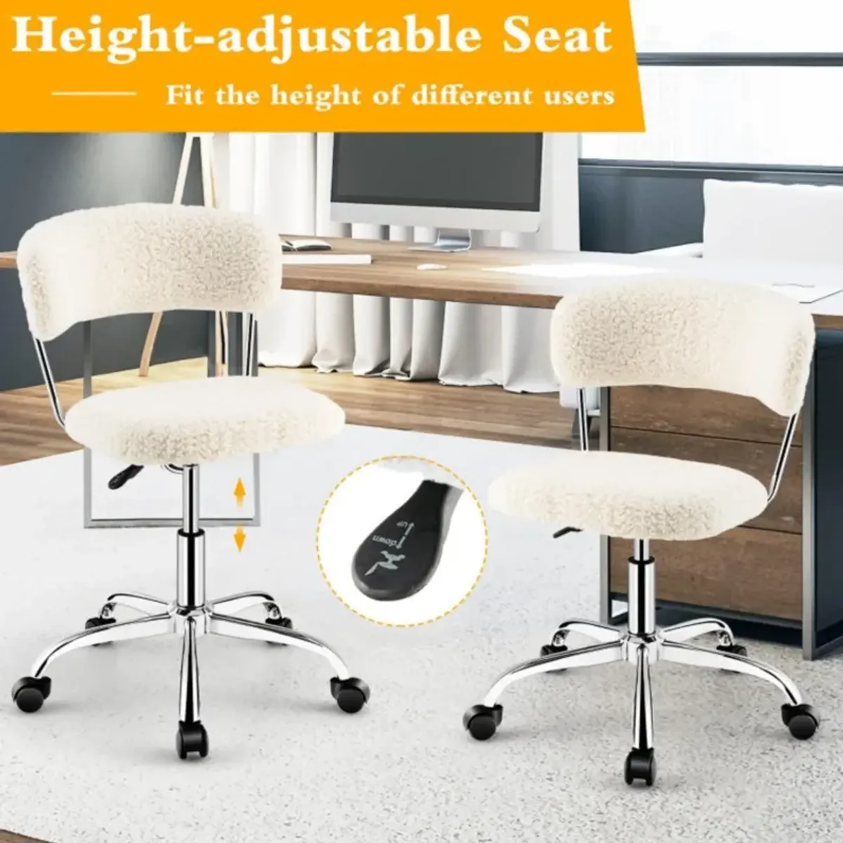 Hivvago Computer Desk Chair Adjustable Sherpa Office Chair Swivel Vanity Chair