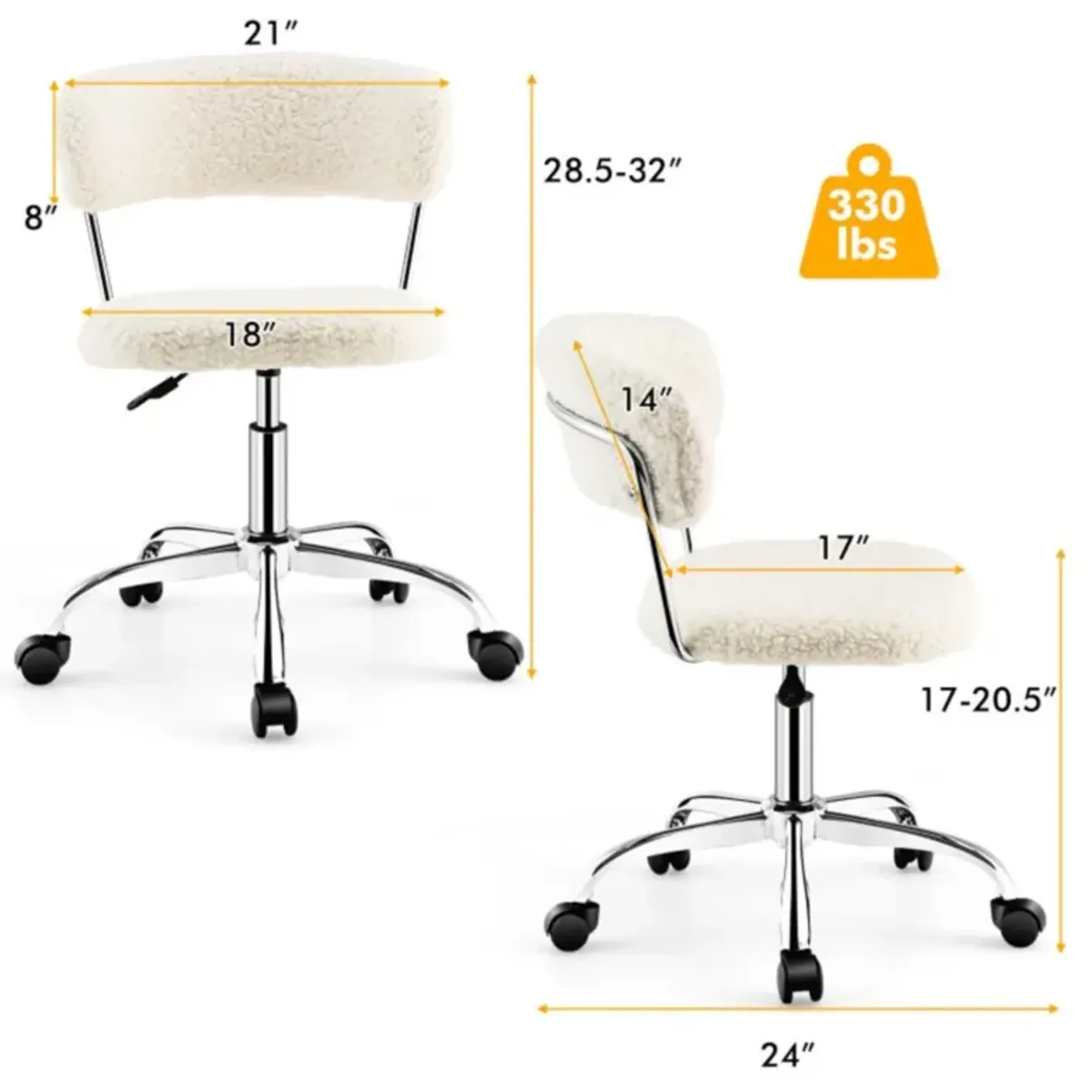 Hivvago Computer Desk Chair Adjustable Sherpa Office Chair Swivel Vanity Chair