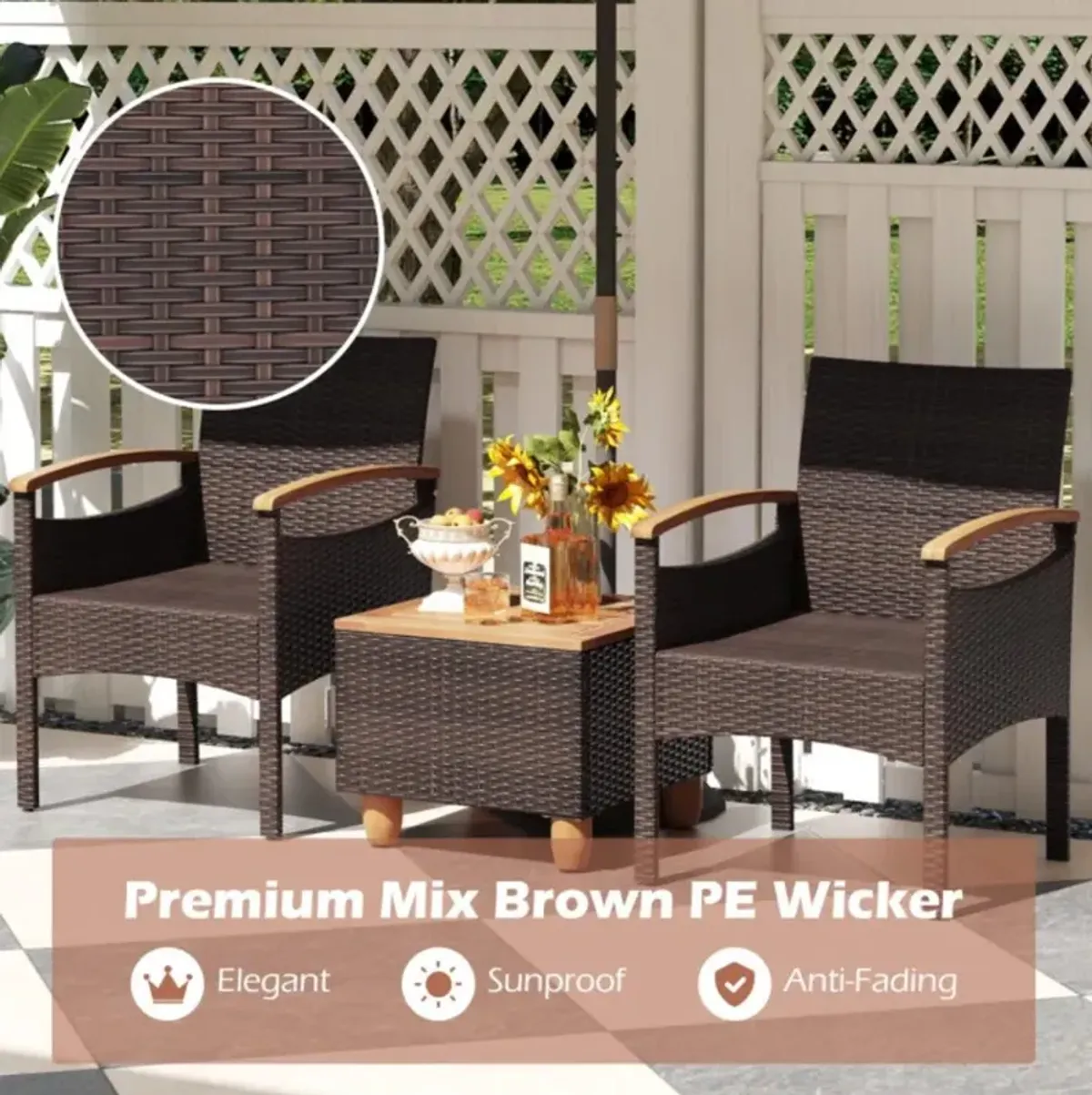 Hivvago Patio Dining Chairs Set of 2/4 with Acacia Wood Armrest and Heavy Duty Metal Frame