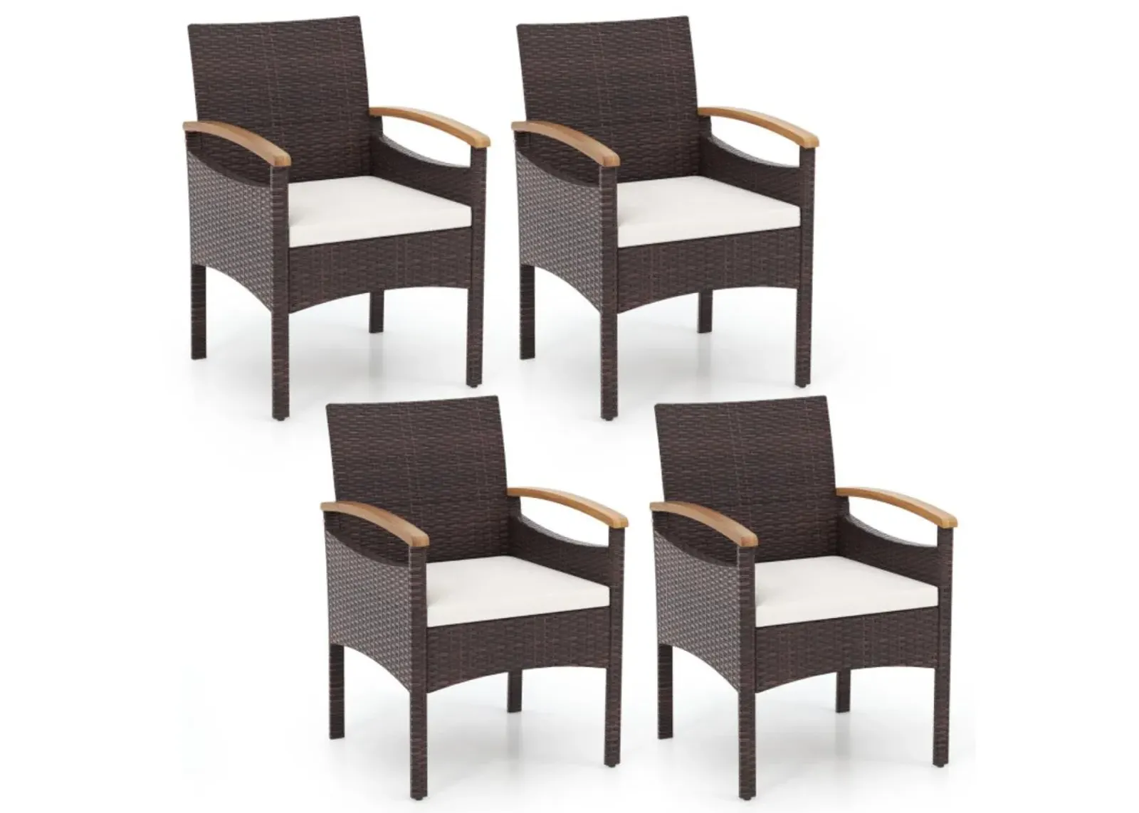 Hivvago Patio Dining Chairs Set of 2/4 with Acacia Wood Armrest and Heavy Duty Metal Frame