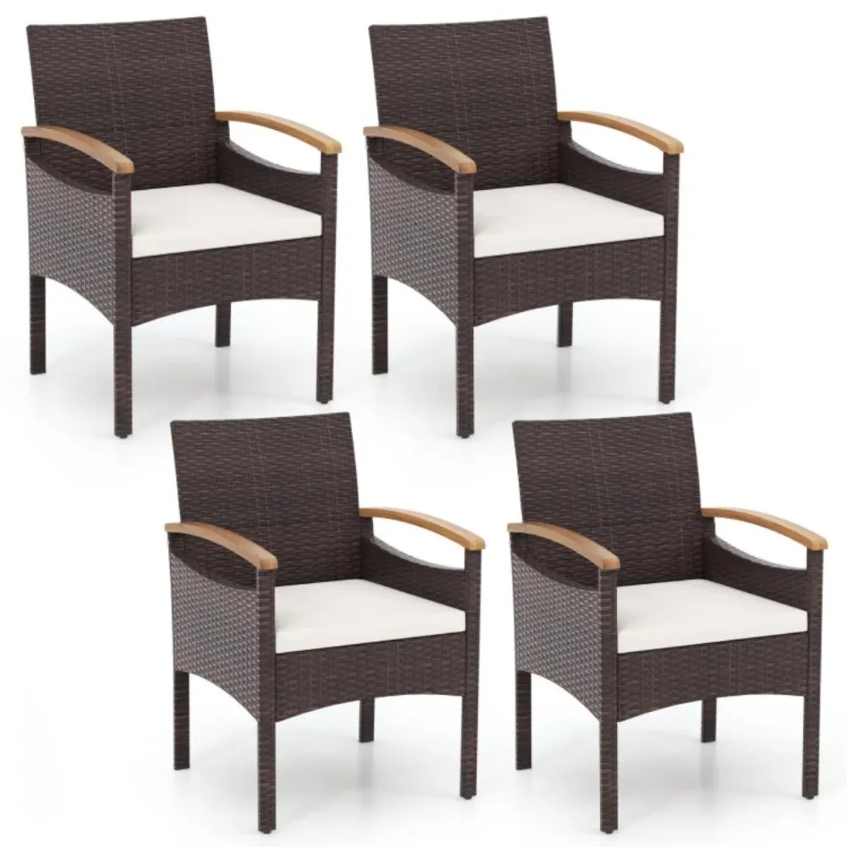 Hivvago Patio Dining Chairs Set of 2/4 with Acacia Wood Armrest and Heavy Duty Metal Frame