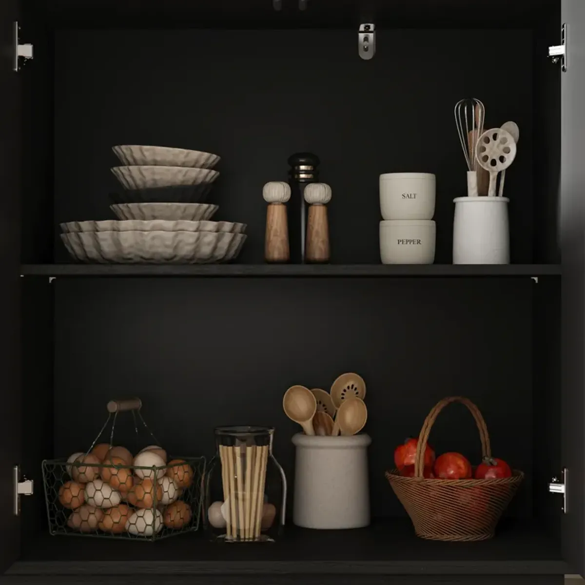 FUFU&GAGA Modern Black Sideboard Cabinet with 4 Doors, Adjustable Shelves, Engineered Wood (55.1" W x 15.7" D x 31.5" H), Black