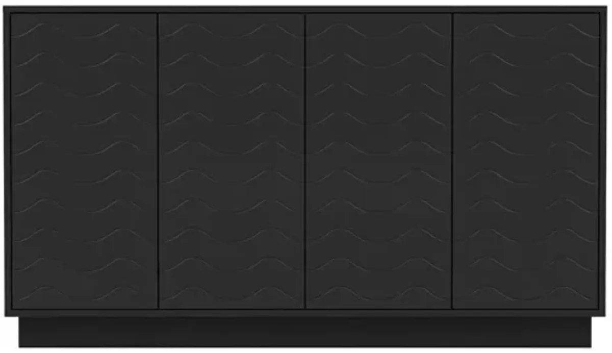 FUFU&GAGA Modern Black Sideboard Cabinet with 4 Doors, Adjustable Shelves, Engineered Wood (55.1" W x 15.7" D x 31.5" H), Black