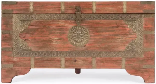 Butler Specialty Nador Hand-Painted Brass Inlay Storage Trunk Coffee Table, Pink