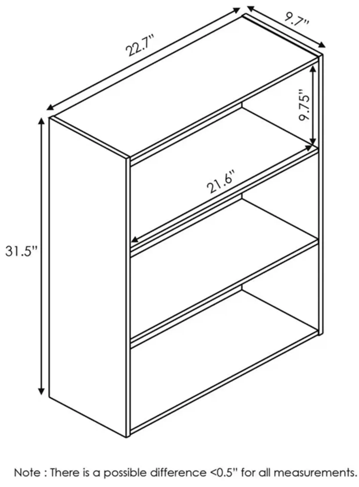 Furinno Pasir 3-Tier Open Shelf Bookcase, Columbia Walnut