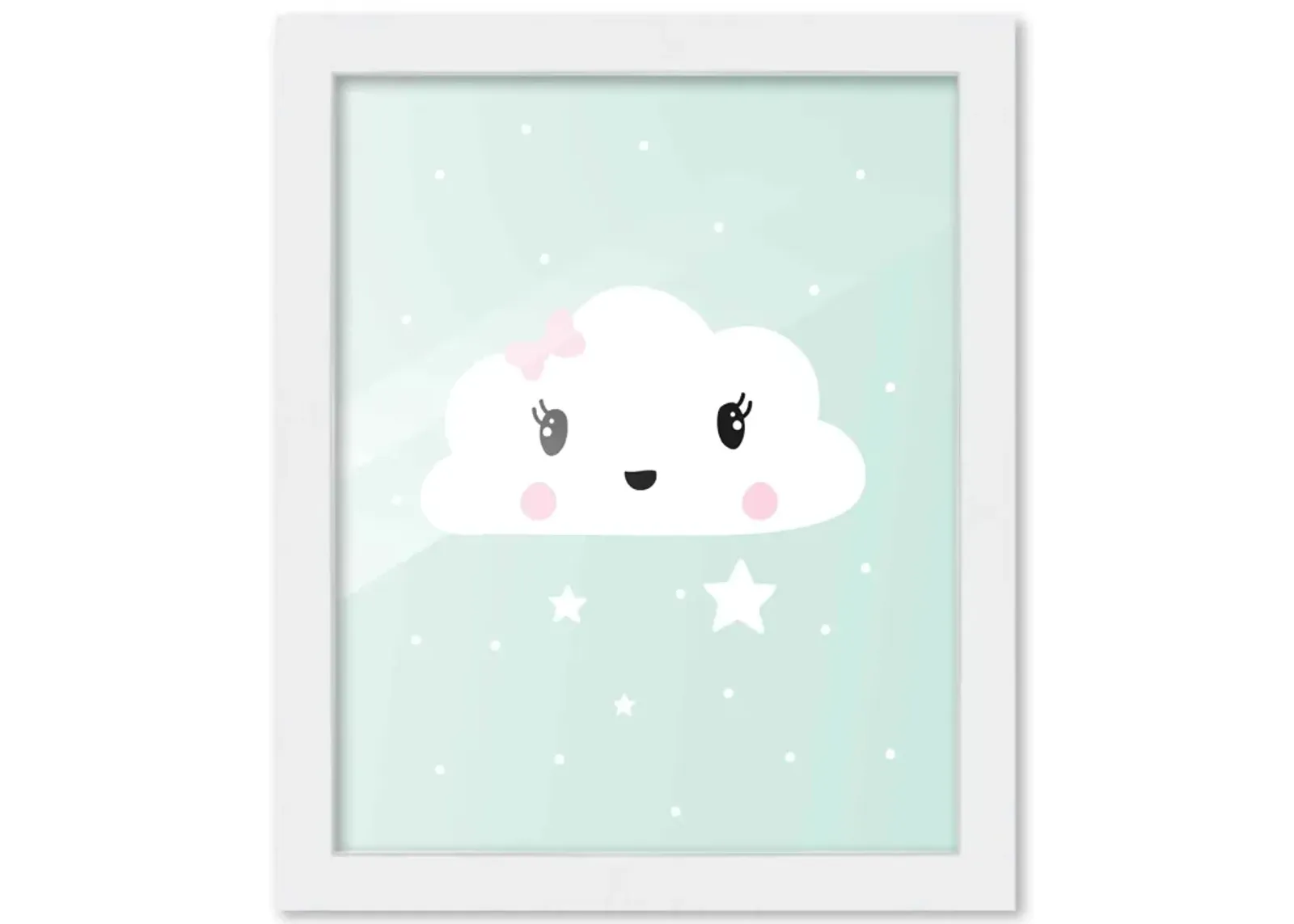 8x10 Framed Nursery Wall Art Hand Drawn Sleepy Cloud Poster in White Wood Frame For Kid Bedroom or Playroom