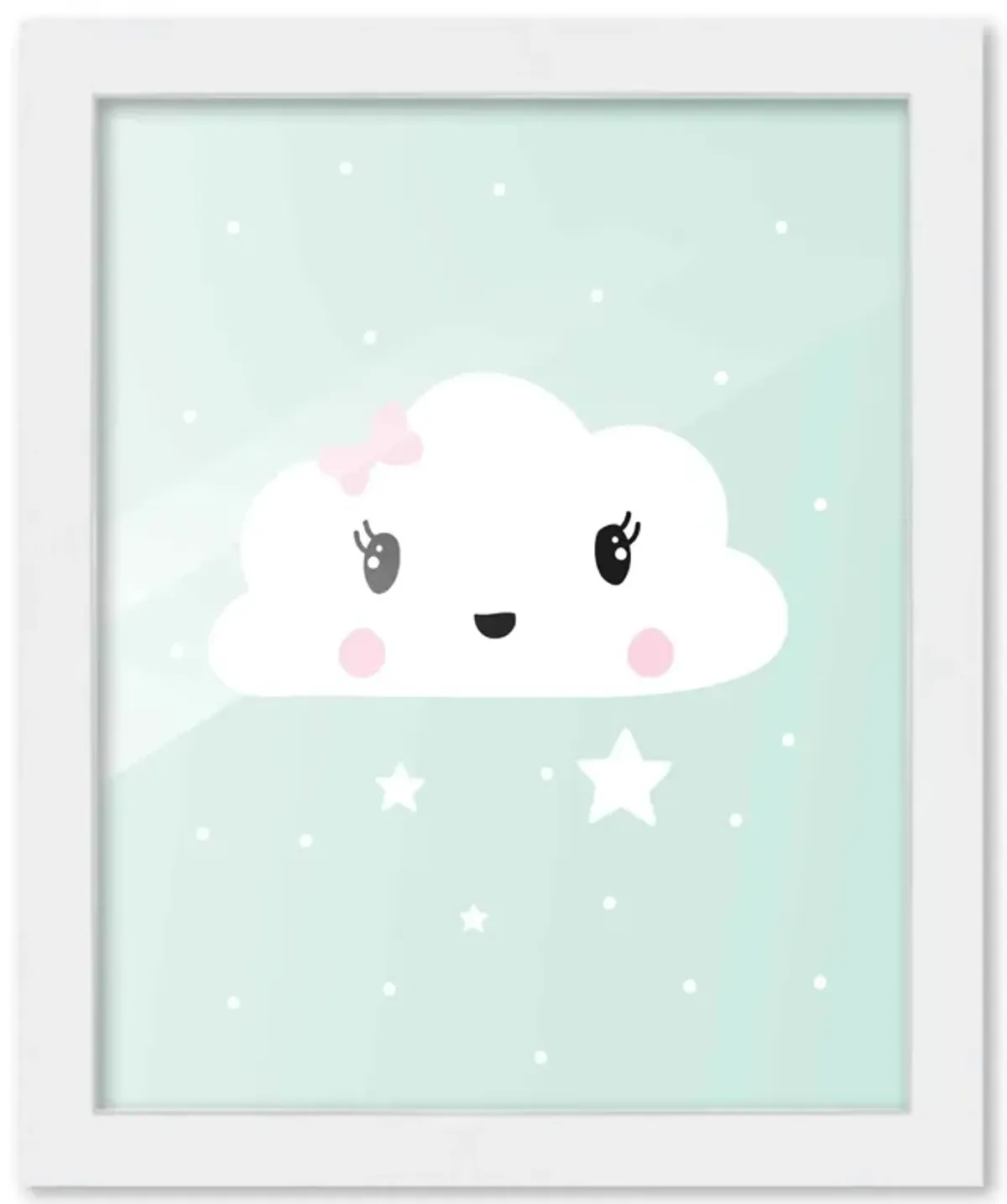 8x10 Framed Nursery Wall Art Hand Drawn Sleepy Cloud Poster in White Wood Frame For Kid Bedroom or Playroom