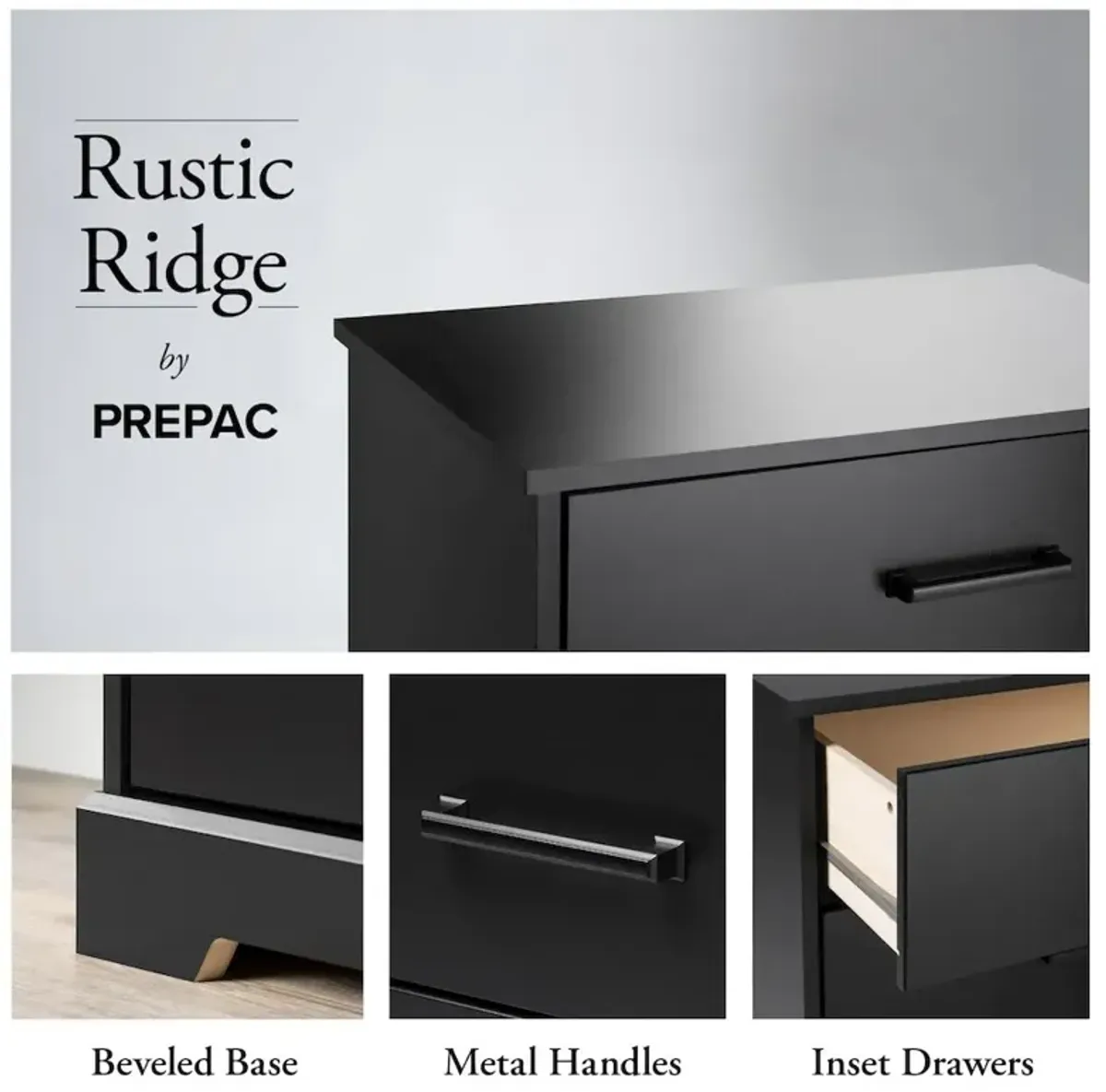 Prepac Dresser, Black Dresser for Bedroom, Chest of Drawers with 6 Drawers